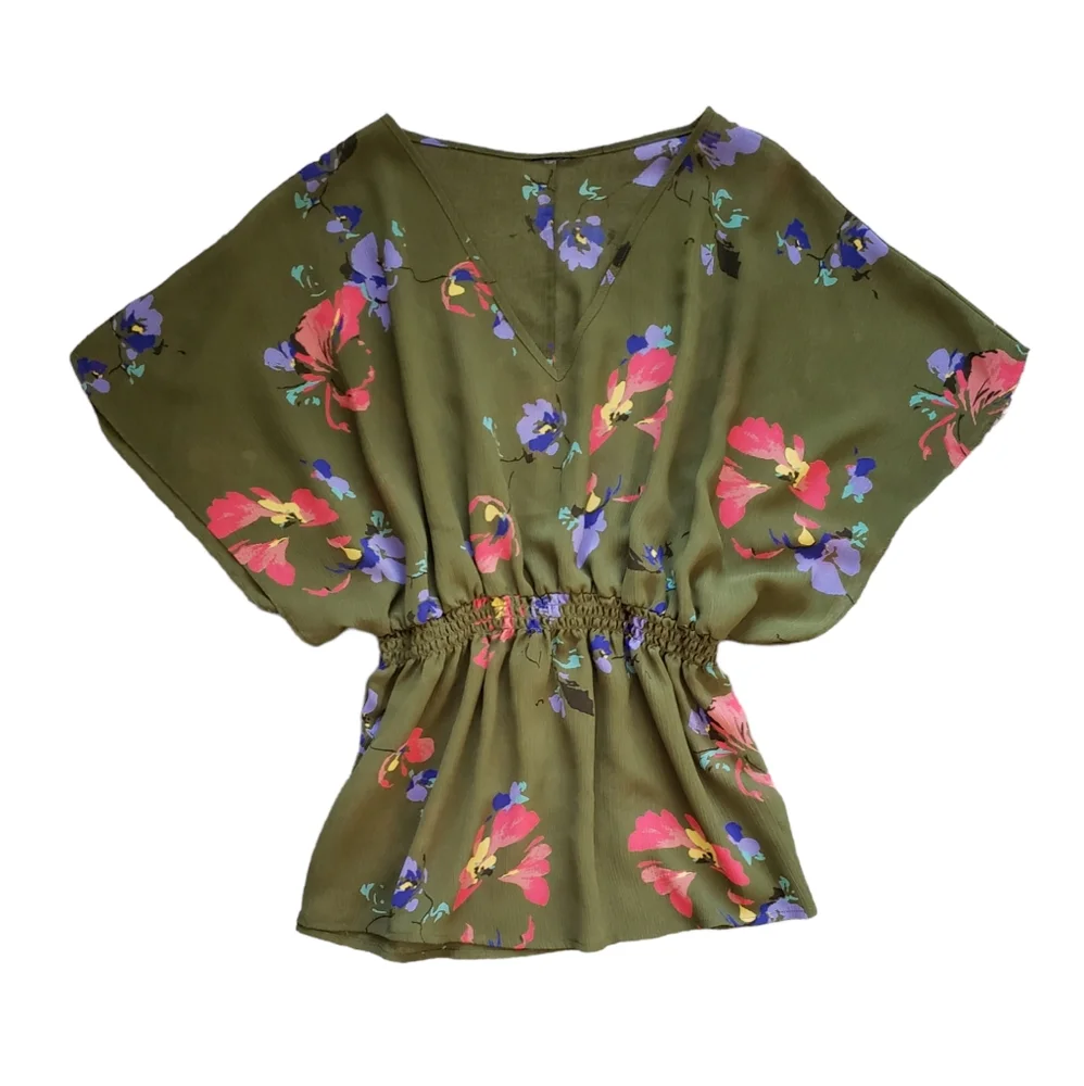 Sheer floral batwing sleeve top with free coordinating layering cami
